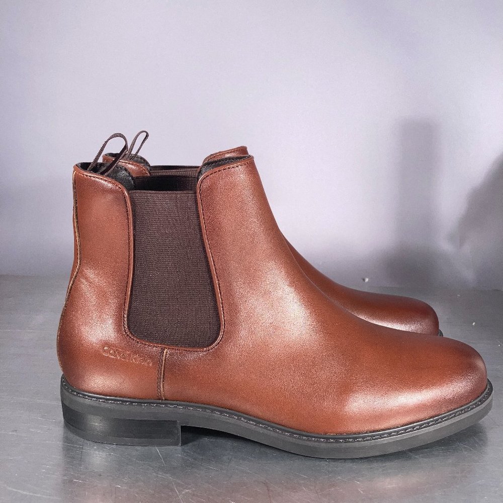 Calvin Klein NEW Fenwick Pull On Chelsea Boots Brown Leather No Box MENS 11.5